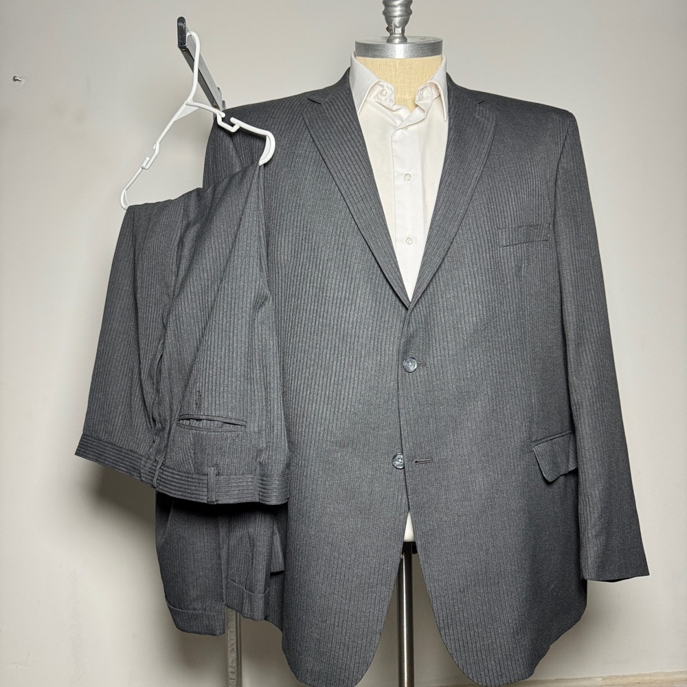 PERRY ELLIS PORTFOLIO Mens Modern Fit Pinstripe Suit Gray Stripe 56L 50W